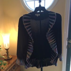 Versatile Black Sweater w/Multi-color lapel /cuff